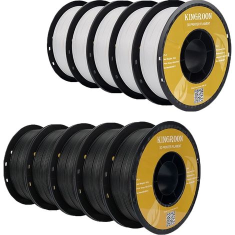 Filament d'imprimante 3D, bobine de 10KG, diamètre de 1,75 mm, PLA 5Blanc 5Noir (1/2)