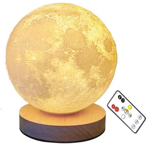 Lampe Lune, Grande Lumière LED Lune Rotative, Lampe Lune 3D Lumineuse, Lumière LED Lune 3 Couleurs, Charge Magnétique Télécommandée, Lampe Lune Impression 3D avec Minuterie (1/4)