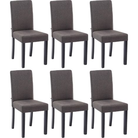 Juego de 6 sillas de comedor Ina de tela Gris oscuro Negro