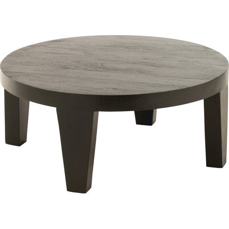 Table basse ronde en bois de manguier finition noir mat - Noir mat bois de manguier (1/5)