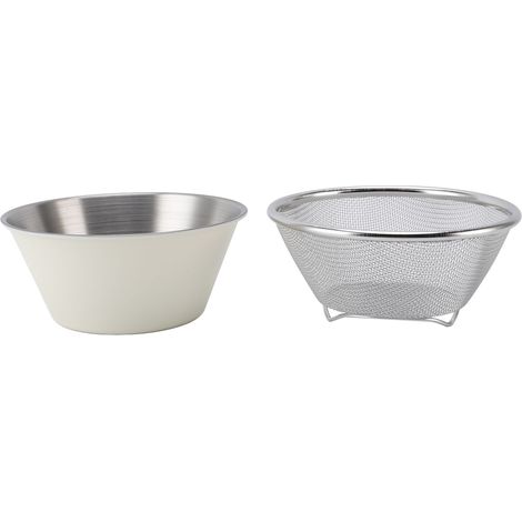 Sieb aus Edelstahl 304 mit Rührschüssel, tragbares mikroporöses Küchensieb zum Waschen von Reis, Nudeln und kleinen Körnern, Beige (1/5)