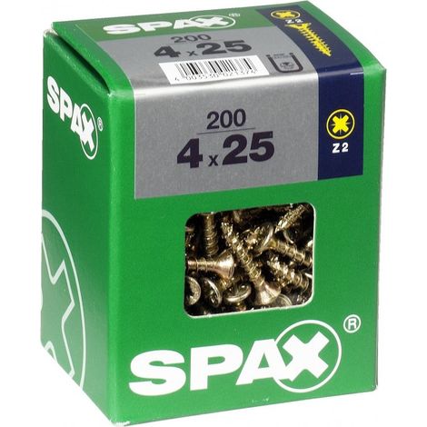 Juego de 200 tornillos de acero con cabeza avellanada pozidriv SPAX, Diam.4 mm x L.25 mm SPAX