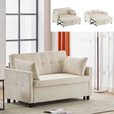 Canapé convertible - DANS LES NUAGES - 2 places - velours beige - dossier réglable - couchage 174x125 cm (1/5)