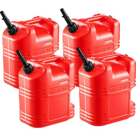 VEVOR Bidon Essence 19 L Bidon Carburant Lot de 4 avec Bec Verseur, Graduation Transparente, Debit Maximal 15 L/min, Reservoir Essence Portable pour Plupart des Voitures, Motos, UTV, Tracteurs, Rouge