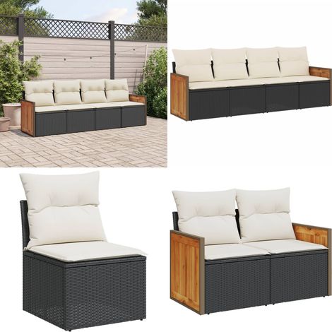 4-tlg. Garten-Sofagarnitur mit Kissen Schwarz Poly Rattan - Gartengeset - Gartenmöbelset - Rattan Möbel - Lounge Set - Gartenlounge - Home & Living (1/5)