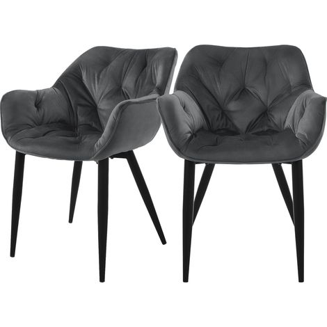 ML-Design Esszimmerstühle 2er Set Anthrazit, Küchenstuhl mit dickem Samtstoff gepolsterter Sitz, Metallbeinen, Wohnzimmerstuhl mit Rücken- und Armlehnen, Gesteppter Polsterstuhl, Ergonomischer Sessel (1/5)