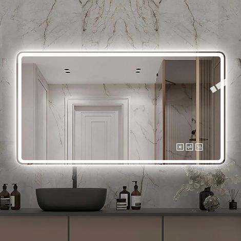 Miroir de salle de bain LED 60 x 100 cm en verre argenté, anti-buée, intensité réglable, 3 températures de couleur, pose murale étanche IP44 – de FLORAGRACE (1/5)