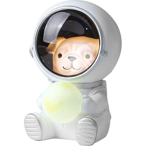 Bonita luz nocturna con estampado de dibujos animados para la habitación infantil, lámpara de mesilla de noche con forma de astronauta y un bonito motivo de animales. (1/5)