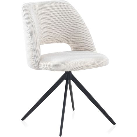 x4 chaises pivotante blanche tissu nid d'abeille pieds métal noir - Blanc nid d'abeille et noir mat (1/5)