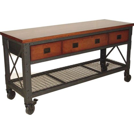 Etabli roulant à 3 tiroirs pour la maison, le garage et l'atelier, avec étagère en fil de fer, table de travail renforcée, capacité de 450 kg sur le dessus en bois, 183x61x94 cm (1/5)