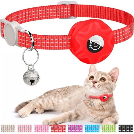 Collier GPS pour chat (amovible, avec clochette) (rouge) Pile bouton-Chrom (1/5)