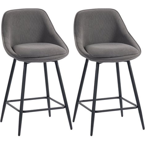 Lot de 2 tabourets de bar pivotants, en tissu effet velours côtelé, avec accoudoirs et pieds en acier, gris (1/5)