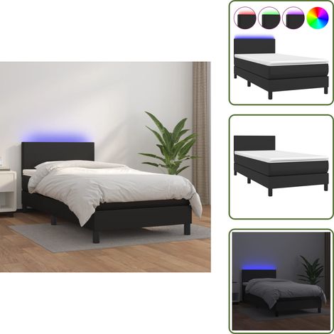 Sommier à lattes de lit avec matelas et LED Noir 100x200cm - Lit Plateforme - Lit Design - Lit Moderne - Lit Capitonné - Lit Avec Rangement