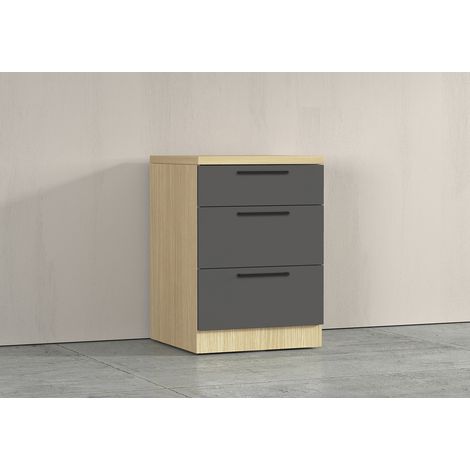 Meuble bas 3 tiroirs de cuisine moderne anthracite mat/chêne Louna (1/5)