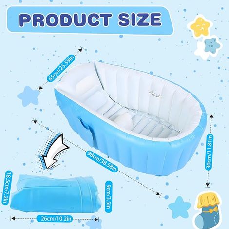 Inflatable Baby Bathtub, Infant Children's Bath with Air Pump, Travel Portable Bath for Shower Children, Paddling Pool Children, Newborn Bath for Boys and Girls (Bleu) (1/3)
