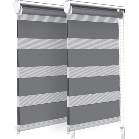 2PCS Store Enrouleur Jour Nuit Tissu Double avec ou sans Perçage 40x150cm Protection de Votre Vie Privée Rideau pour Fenêtres et Portes Store ,Gris (1/5)