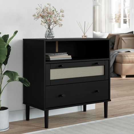 Sideboard SENJA Rattan-Optik Schwarz 80x40x80 cm Kiefernholz (1/5)