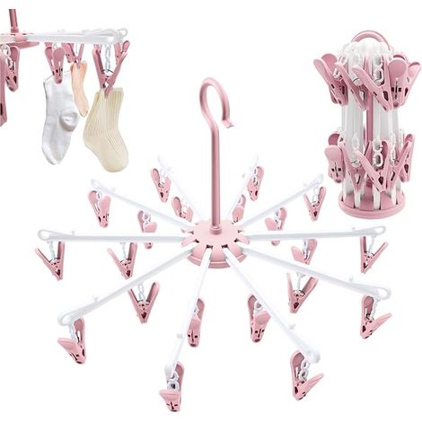 Sock Drying Rack Hanging Clothes Airer with Clips Rotatable Clothes Airer for Socks Underwear and Small