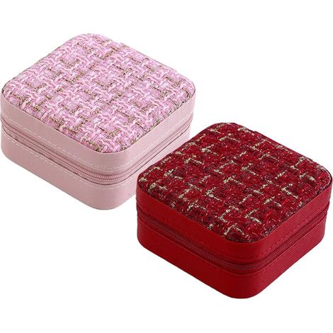 Sollbry 2 Pièces Boîte à Bijoux pour Femme, Boîte à Bijoux en Cuir PU Mini Boîte à Bijoux Portable Boîte à Bijoux de Voyage Présentoir à Bijoux Organisateur de Bijoux Personnalisé (Rose + Rouge) (1/5)