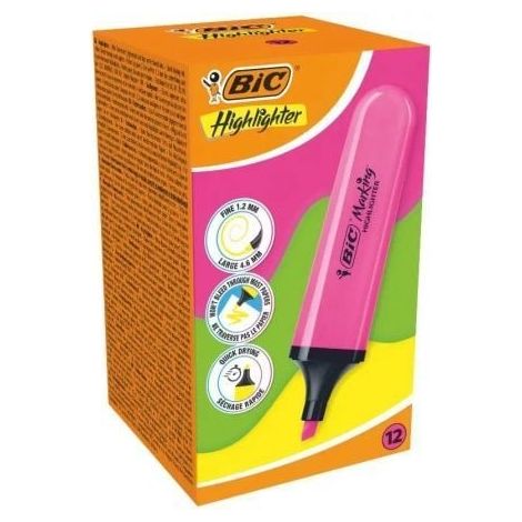 Rotuladores fluorescentes BIC rosa neón (12 unidades)