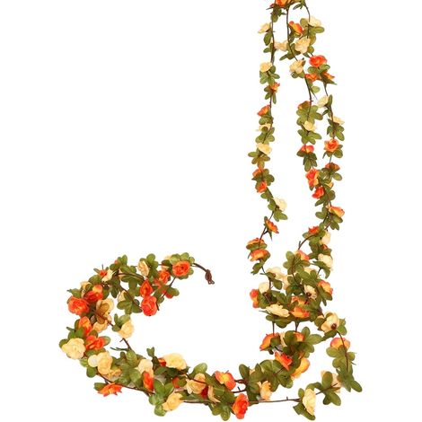 3 Stück Blumengirlande Künstlich Rosen, 2,3M Girlande Frühling  Seidenblumenmaterial, Blumenranken Künstlich für Innen Außen Raum Deko Blumen Girlande für Hochzeit Party, Orange (1/5)