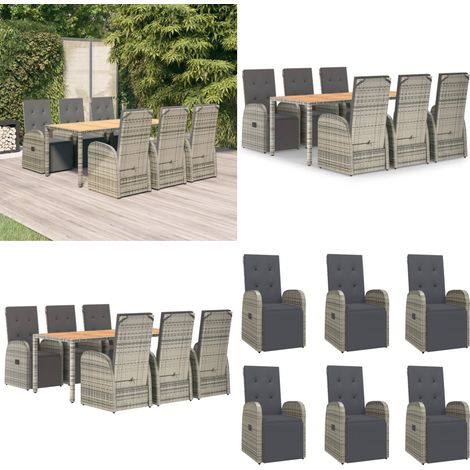 7-tlg. Garten-Essgruppe mit Kissen Grau Poly Rattan - Gartenessgruppe - Rattan (1/5)