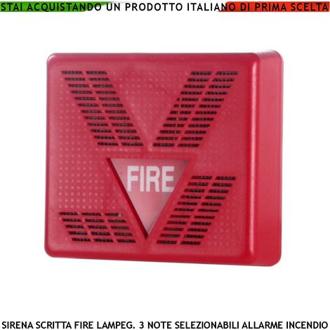 SIRENA O CAMPANA ROSSA SEGNALAZIONE ALLARME INCENDIO ALIMENTAZIONE 24 VCC SCRITTA FIRE LAMPEGGIANTE (1/5)
