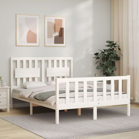 Bed Frame without Mattress White 140x190 cm Solid Wood Pine vidaXL (1/5)