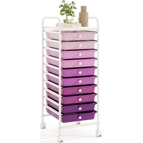 Tour de Rangement, Desserte à Roulettes avec 10 Tiroirs, Chariot de Rangement Stable Solide, 4 Roulettes Universelles avec Freins,Violet (1/5)