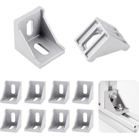Set mit 8 Aluminium-Eckprofilen 40 x 40 mm – 8 mm Nut – 90°-Verbinder – L-förmiges Befestigungsmaterial – für 40 x 40 mm Profile (1/5)