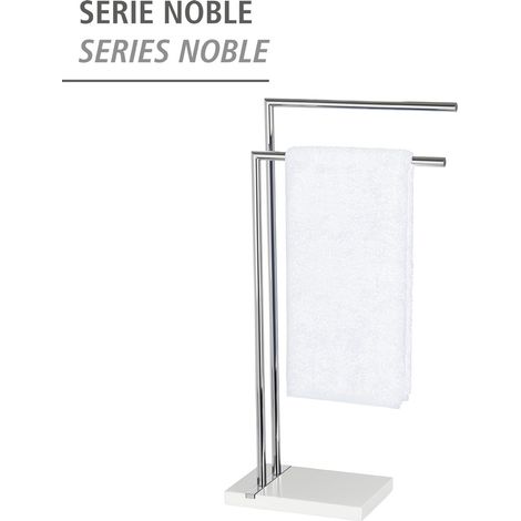 WENKO Portasciugamani da bagno a terra, con 2 barre, in elegante bianco, Acciaio - base in poliresina nera, 45,5x82x20 cm, cromato (1/5)