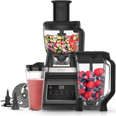 3-en-1 Robot de cuisine et mixeur avec 5 programmes: Mixer, Mixer Max, Hacher, Mélanger, Purée, Bol 1,8L, Cruche 2,1L, Tasse 700ml, 1200W, lavables au lave-vaisselle, Noir BN800EU (1/5)