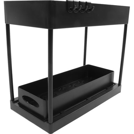 Paniers de rangement coulissants en ABS, meuble de rangement sous évier avec tiroirs coulissants pour cuisine et salle de bain, rangement de produits cosmétiques, noir (1/5)