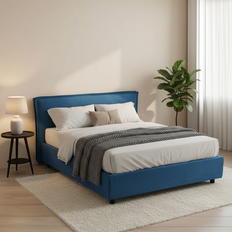 Cama Matrimonial Brunate, Cama Matrimonial con Colchón Incluido, Desenfundable Hecho en Italia, Contenedor, azul (1/5)