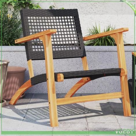 Chaise de jardin - FAFEICY - 365868 - Résine tressée noir - Accoudoirs bois d'acacia - Lot de 2 (1/5)