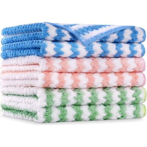 Cuisine Chiffon de Nettoyage,6pcs Chiffon Microfibre Nettoyage Serviettes de Nettoyage Tout Usage Multifunction Rose - bleu - vert (1/4)