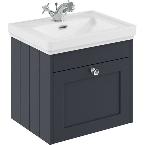 Balterley Butterton 500mm Wall Hung 1 Drawer Unit with Classic Basin 1 Tap Hole - Satin Dark Grey