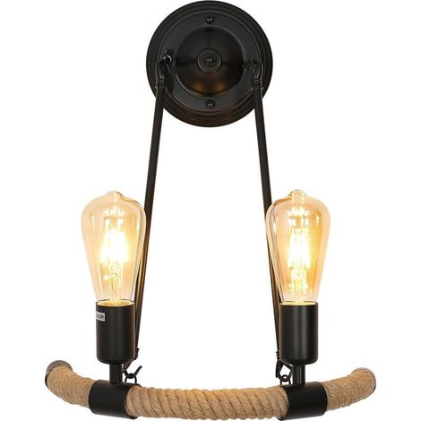 Applique Murale Vintage, E27 Lampe Murale Corde de Chanvre, Rétro Applique Murale Interieur pour Couloir Loft Chambre Café, longueur 42 cm (1/5)