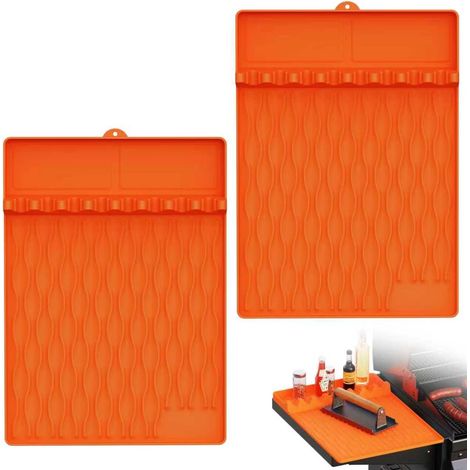 tapis de cuisson en silicone – Outils résistants à la chaleur compatibles avec Blackstone – Organisateur de barbecue avec bac de récupération des graisses (Orange) (1/5)