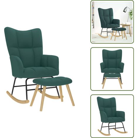 Fauteuil en bois - vidaXL Chaise à bascule avec repose-pied Vert foncé Tissu - Fauteuil en métal (1/5)