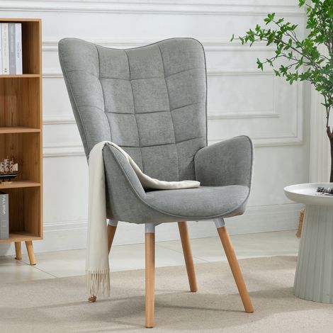 Fauteuil 66x71x108 cm en tissu gris et naturel - DELEO (1/5)