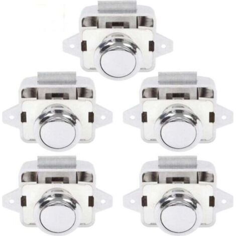 Bouton Poussoir Camping Car - Serrure Loquet Porte Fermeture Placard Bouton pour RV caravane de moteur 5 pièces Argent (1/4)