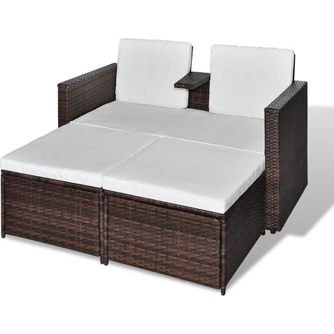 Set Mobili da Giardino 4 pz  Salotto da Giardino con Cuscini in Polyrattan Marrone (1/5)