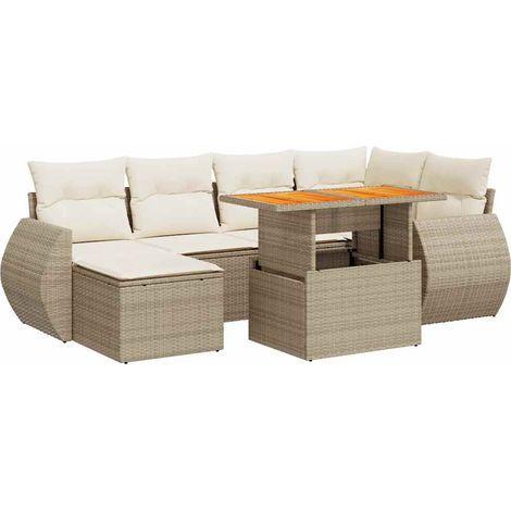 Set sofás de jardín 7 piezas y cojines ratán sintético beige vidaXL (1/5)