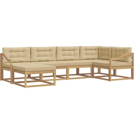 Conjunto de sofás de exterior con cojín 5 pcs y Beige Poliéster vidaXL