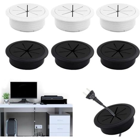 Kit di gestione cavi da scrivania da 6 pezzi, passacavi da 60 mm, copricavo TV da parete, copricavo rotondo da parete, guaina in gomma per ufficio e scrivania del computer (1/4)