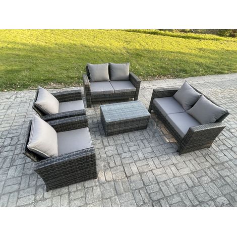 Fimous Garden Furniture Sets 5 Pieces Outdoor Rattan Furniture Manual Wicker Patio Sofa Chair Set with Coffee Table Dark Grey Mixed (1/5)