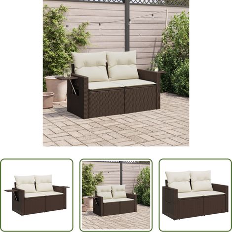 2-Sitzer - Gartensofa mit Kissen 2-Sitzer Braun Poly Rattan (1/5)