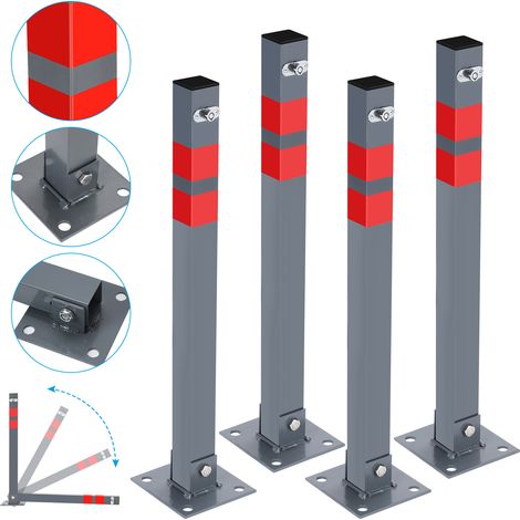 Swanew – Barrière de parking pliable avec 12 clés – Acier inoxydable – Verrouillable – Dimensions 15x15x67cm – Bandes réfléchissantes incluses