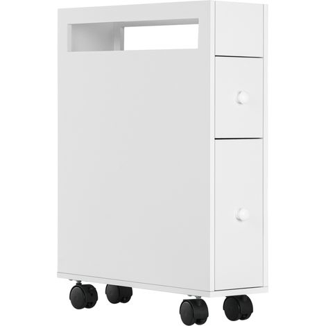 Mobile bagno stretto con rotelle, 2 cassetti e ripiano aperto, bianco, 16 x 49,5 x 66 cm (1/5)